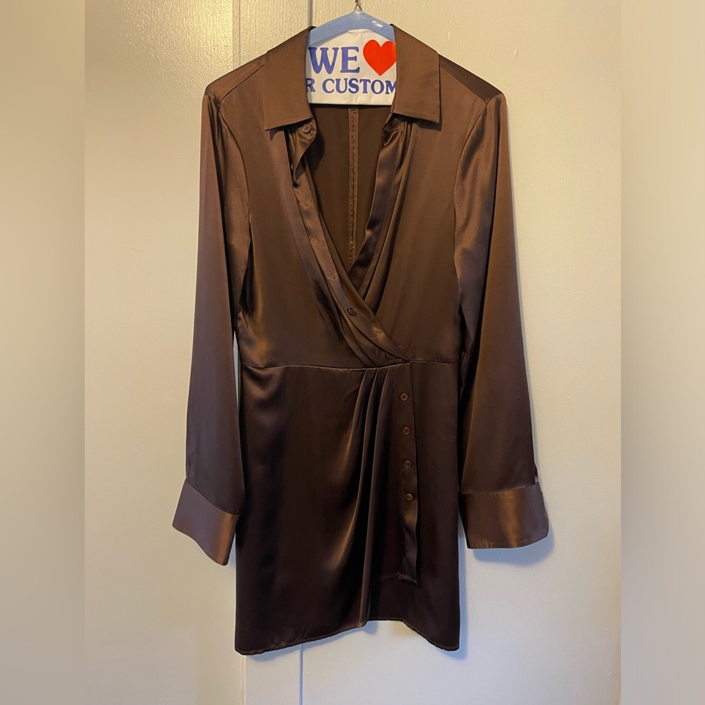 Reformation Alaine Silk Dress in Cafe - Picture 6 of 6